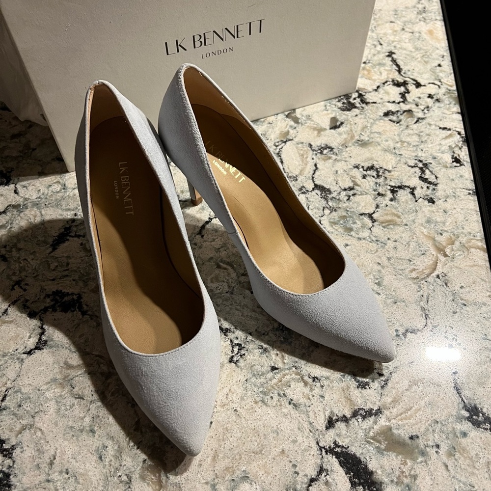 LK Bennett Classic Floret Sea Green Suede Pointed Toe Courts Heels